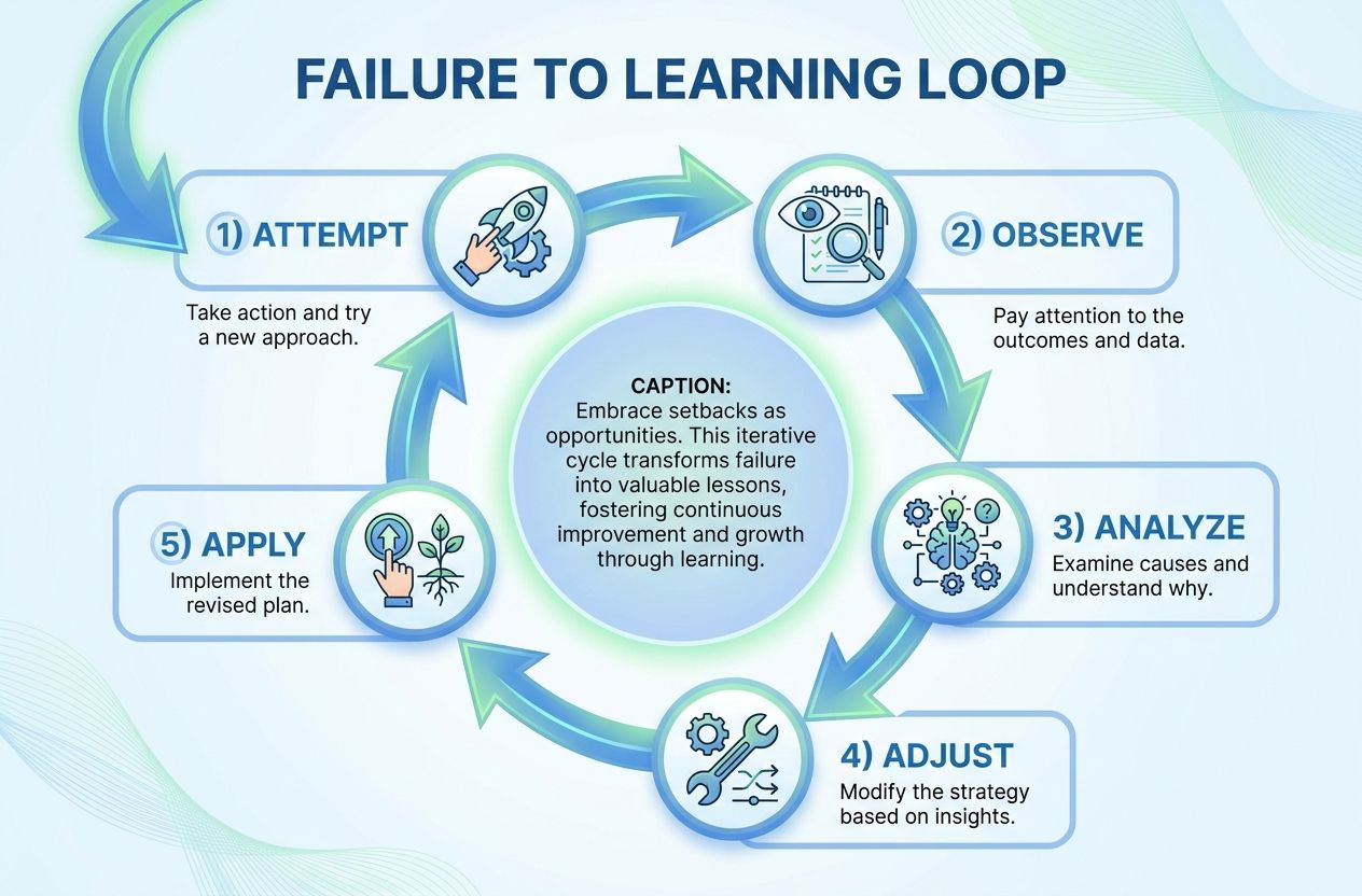 Infographic depicting a five-step loop from failure to learning with icons and arrows