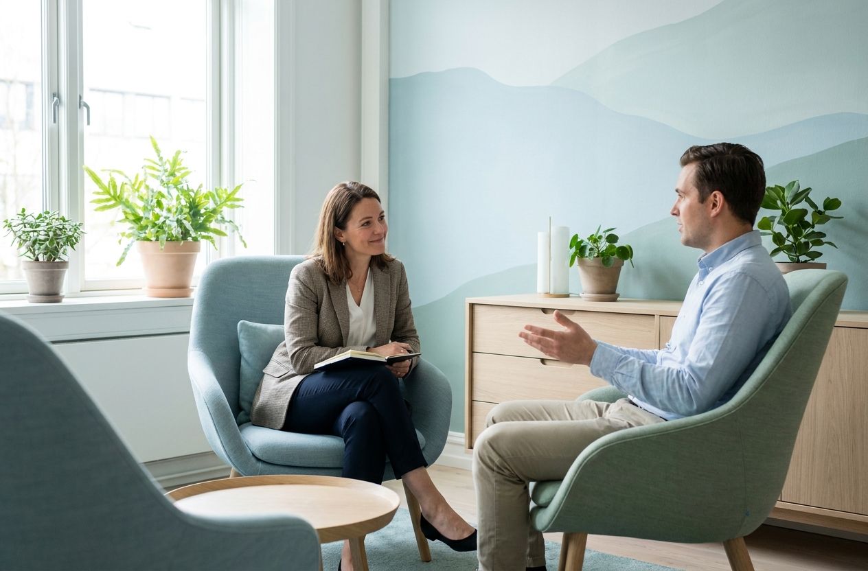 Leader and employee in a supportive one-on-one conversation, representing managerial practices to prevent burnout.